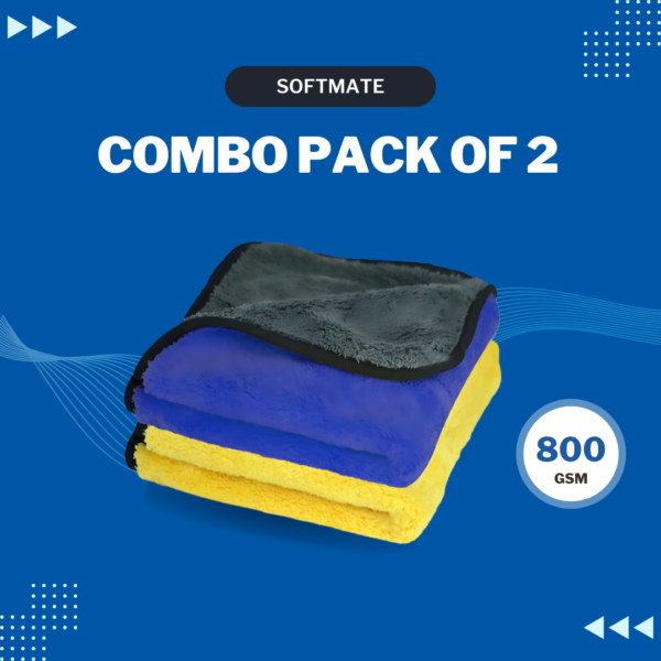 SoftMate Microfiber Car Cleaning Cloth – Double-Sided, Extra Thick Plush (800 GSM) – Pack of 2