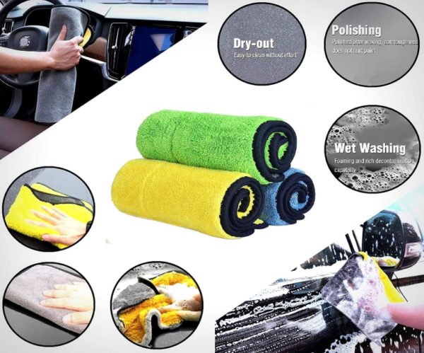SOFTMATE Combo Pack of 3 Microfiber Car Cleaning Cloth Set, Double-Sided 600 GSM, 40 cm x 40 cm - Image 5